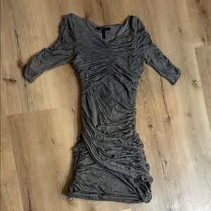 BCBGMaxAzria Charcoal Ruched Mid Sleeve Dress